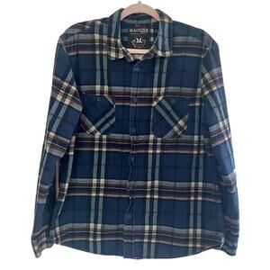 MACHINE CUSTOM CO • Navy Plaid Long Sleeve Flannel Button Down Shirt